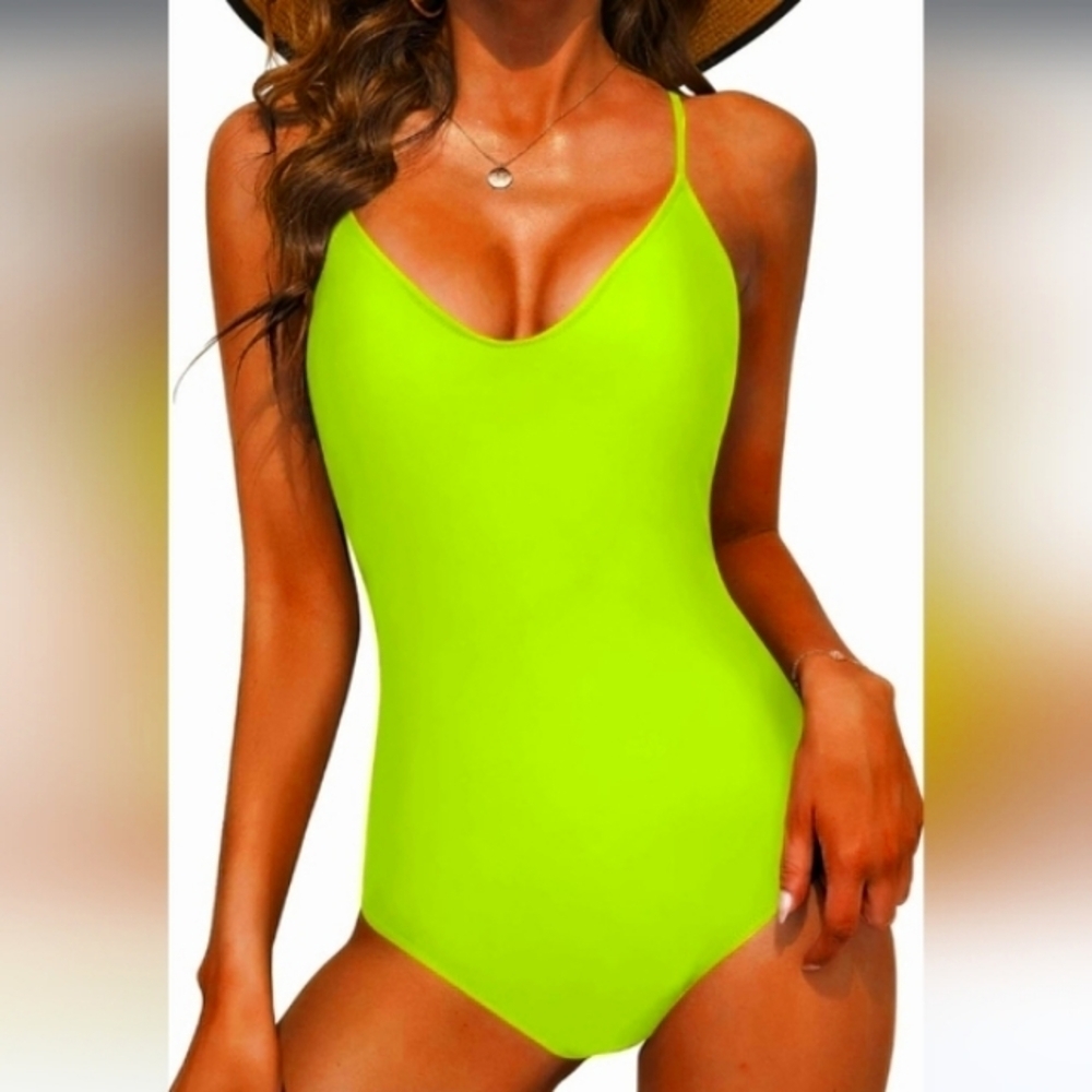 NWT Tempt Me Flourescent One Piece Monokini Crisscross Back, Size Medium